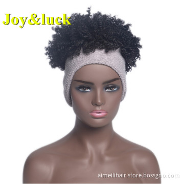 Head Band Wig for Black Women Ladies Scarf Hair Beige Hairband Black Short Afro Kinky Curly Headband Wig Synthetic Hair Wigs
